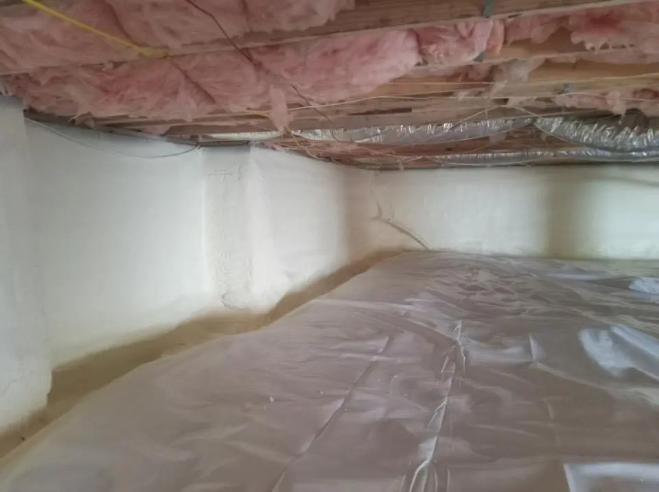 Crawl space encapsulation with closed-cell spray foam for Storm Damage Roof Repair in DeKalb